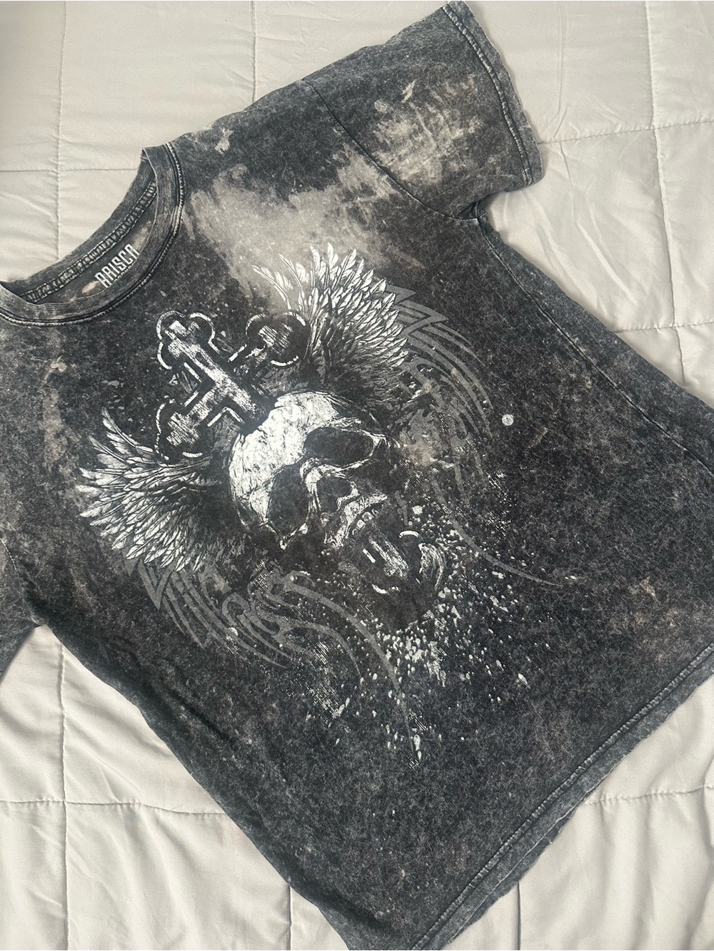 Boys Black Acid-Wash Skull Graphic Tee